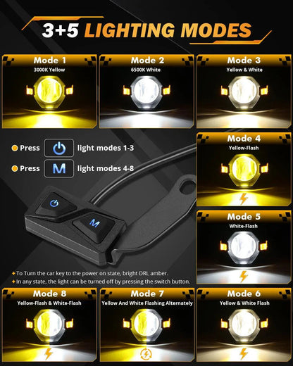 3″ moto LED spot Bi-LED lentille projecteur phare 120 W bicolore à commutation Feux de travail LED 3+5 modes d’éclairage pour