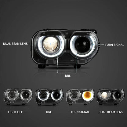 LED bloc optique avant projecteur double faisceau noir pour 2015–2023 Dodge Challenger 3th Gen Facelifted – vue 3 – NOVADOMIO