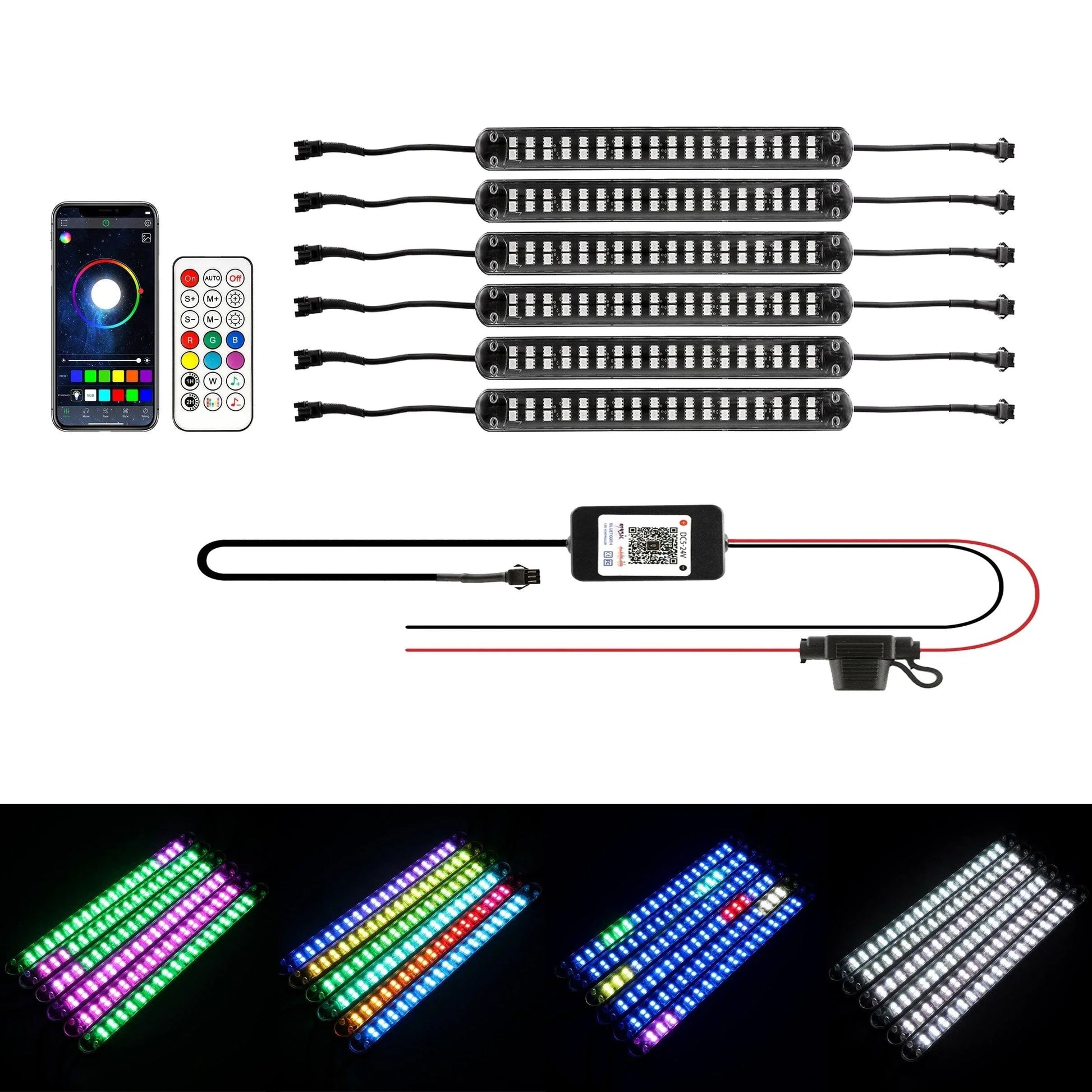 Magic Dream Color RGB Underglow Lights LED Strip Lights Kit avec Bluetooth APP & Télécommande sans fil avec Brake Light Func…