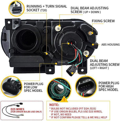 LED bloc optique avant RGB Style projecteur double faisceau noir pour 2008–2014 Dodge Challenger 3th Gen Pre-Facelift – vue