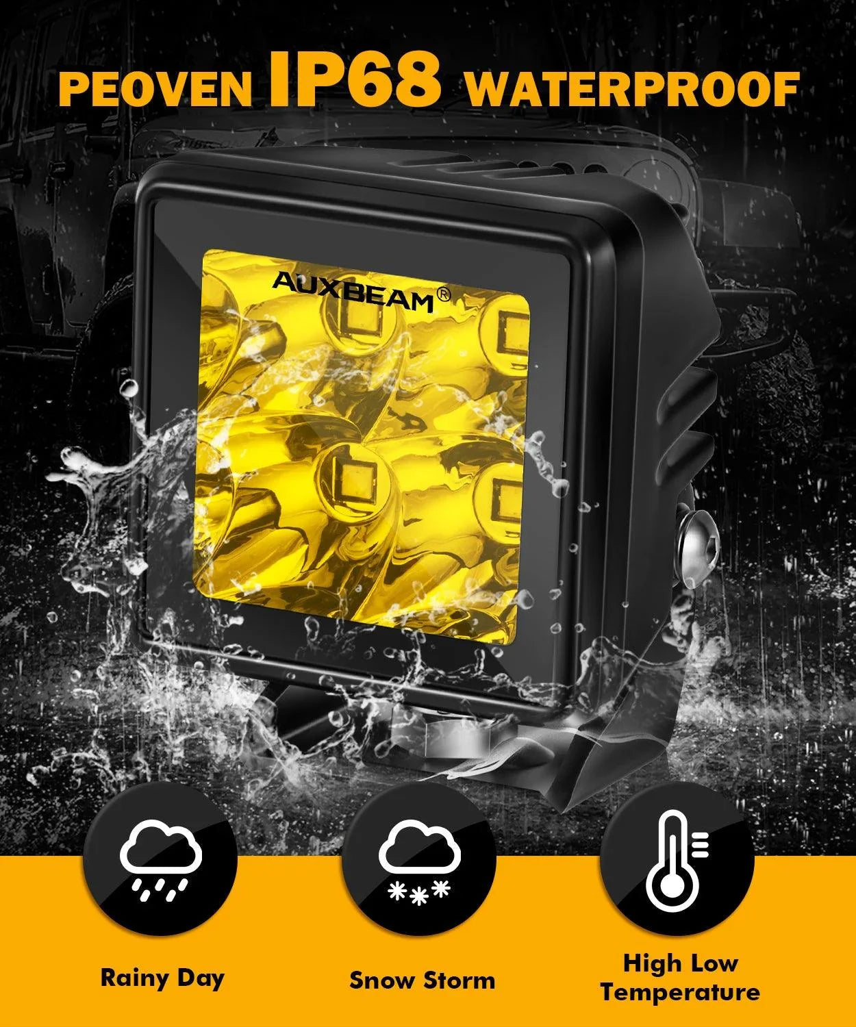 2 Inch 40W 4000LM LED Pod orange Spot Offroad Light – vue 4