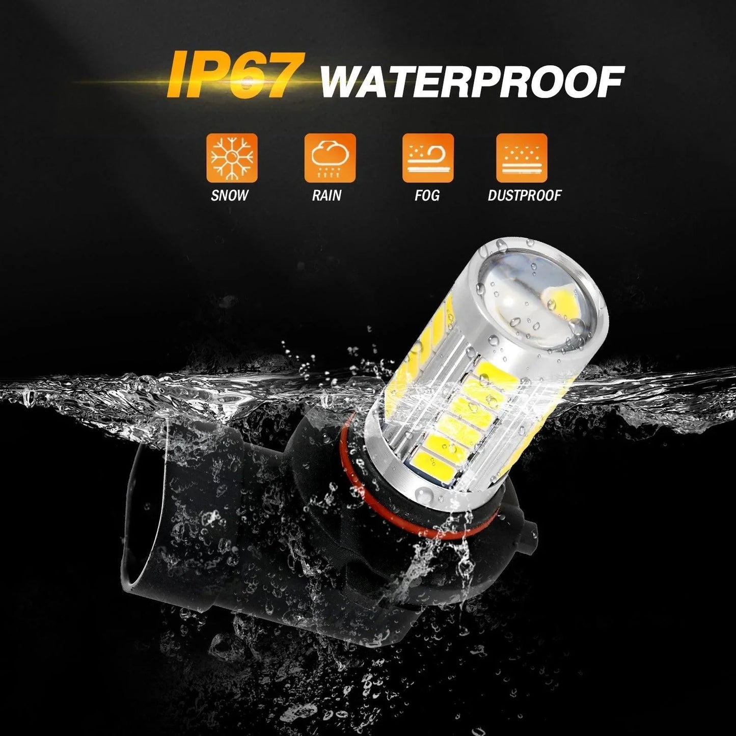 H10 9145 9140 HB3 LED Fog Light/DRL 50W 4000LM Golden Yellow 33LED série – 2 ampoules – vue 7