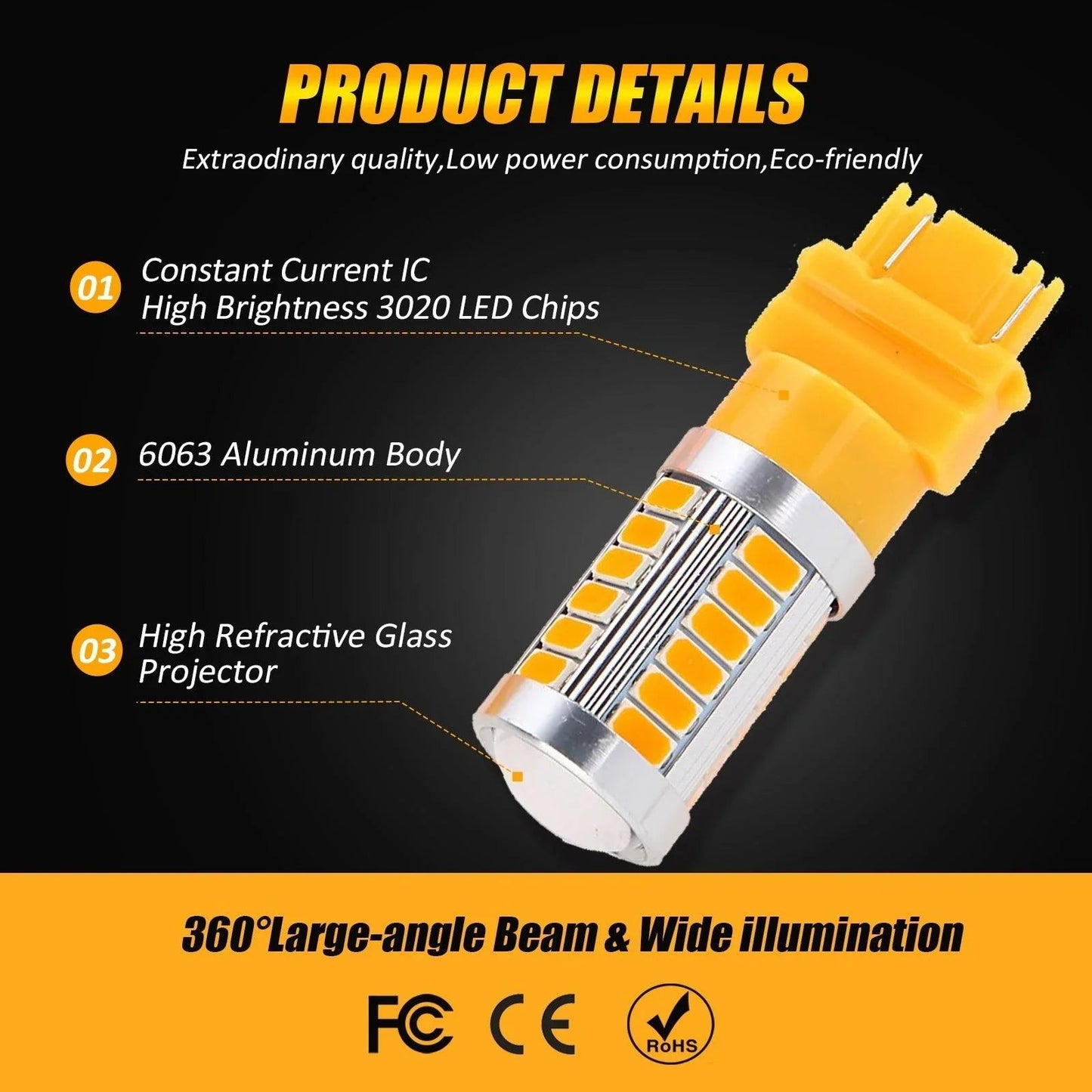 T25 3157 3156 Ampoules LED pour clignotants avant/arrière et feux latéraux 20W 4000LM 3500K orange 33LED série – 2 ampoules…