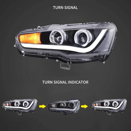 LED bloc optique avant Projector noir pour 2008–2017 Mitsubishi Lancer 9th Gen Evo X GSR 10th Gen (CZ4A) – vue 3 – NOVADOMIO