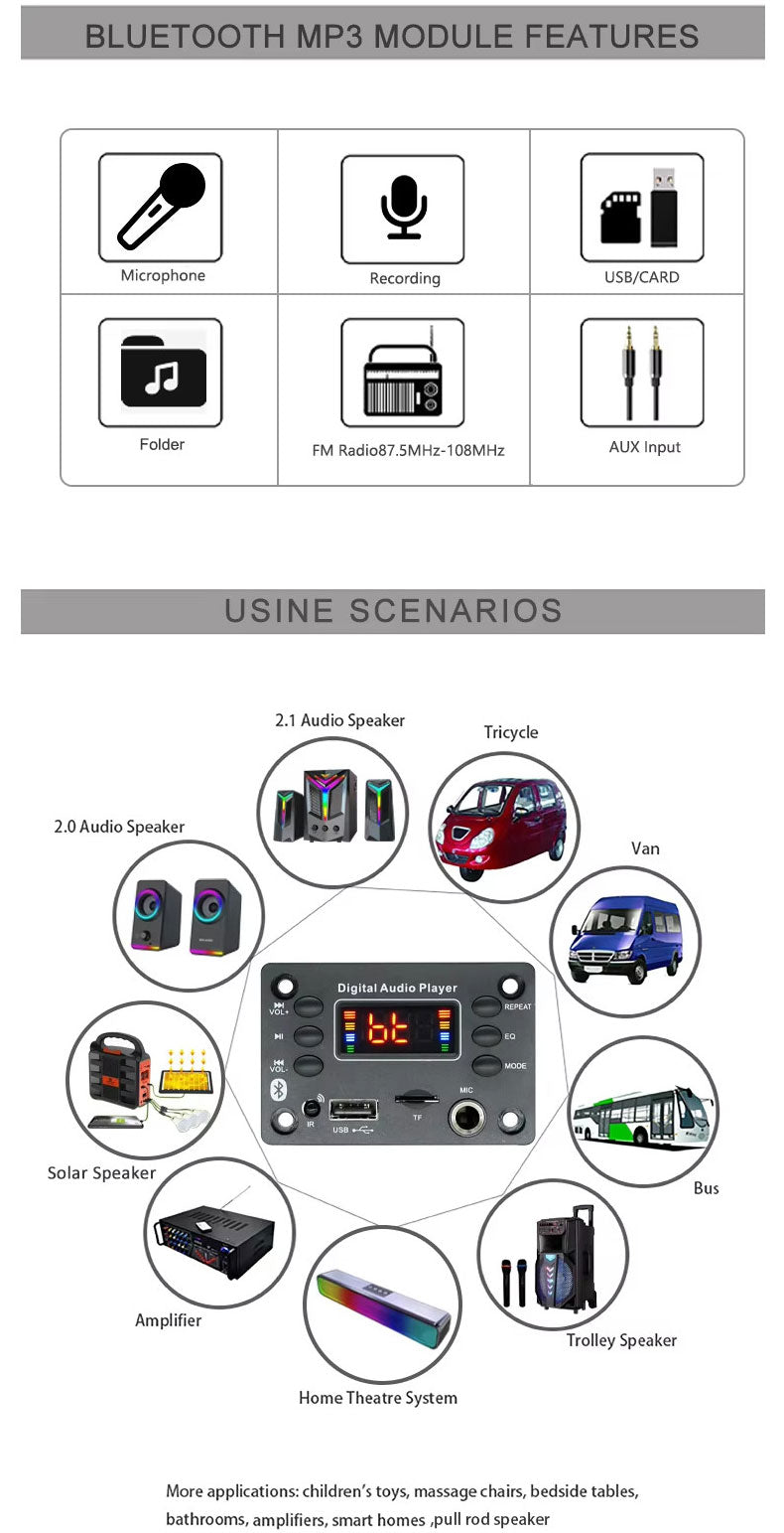 D136BT Bluetooth lecteur MP3 haut-parleur module MP3 carte décodeur avec Microphone – vue 10