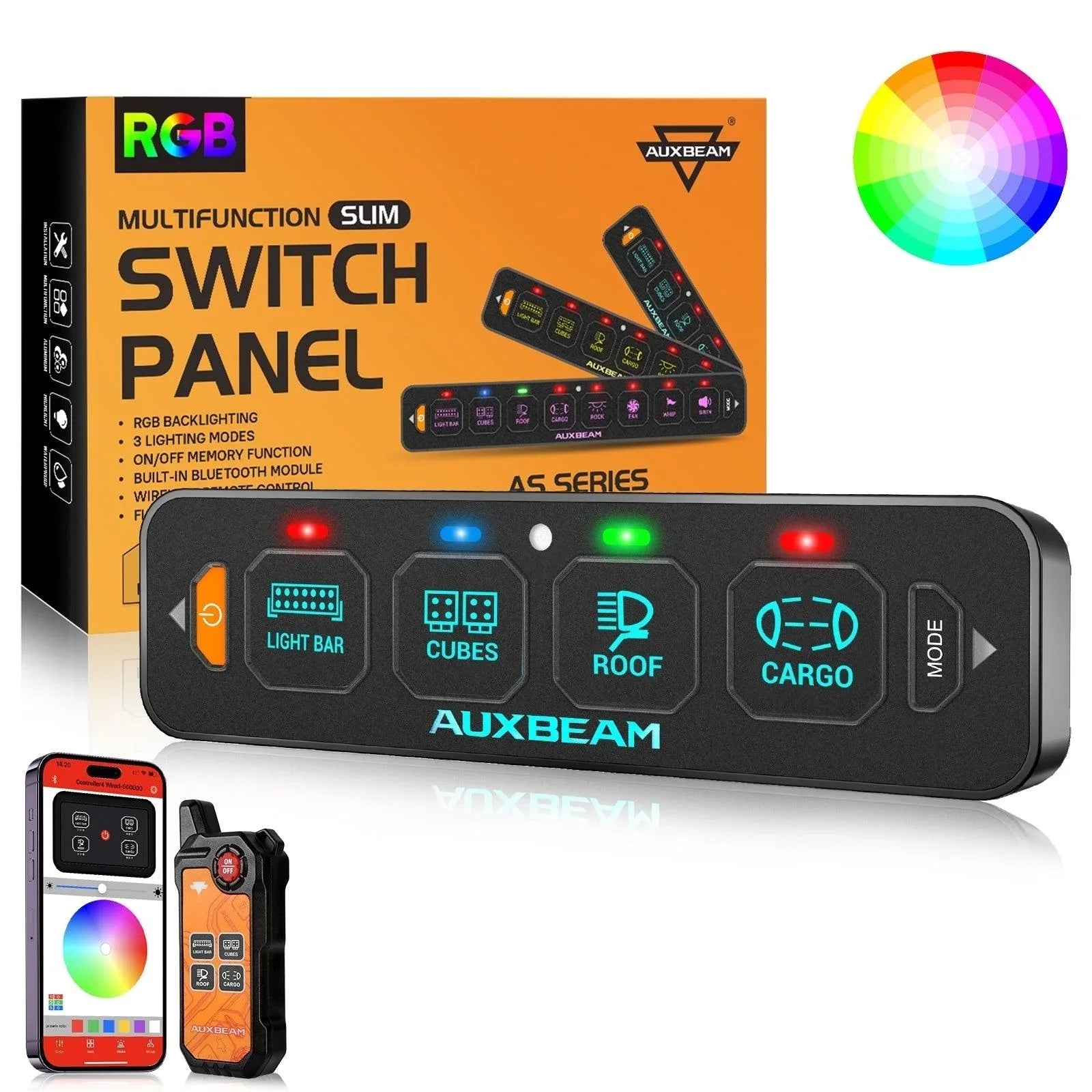 AS-400 RGB Slim panneau de commande avec APP&Remote Control, Toggle/ Momentary/ Pulsed Mode Supported(One-Sided Outlet)