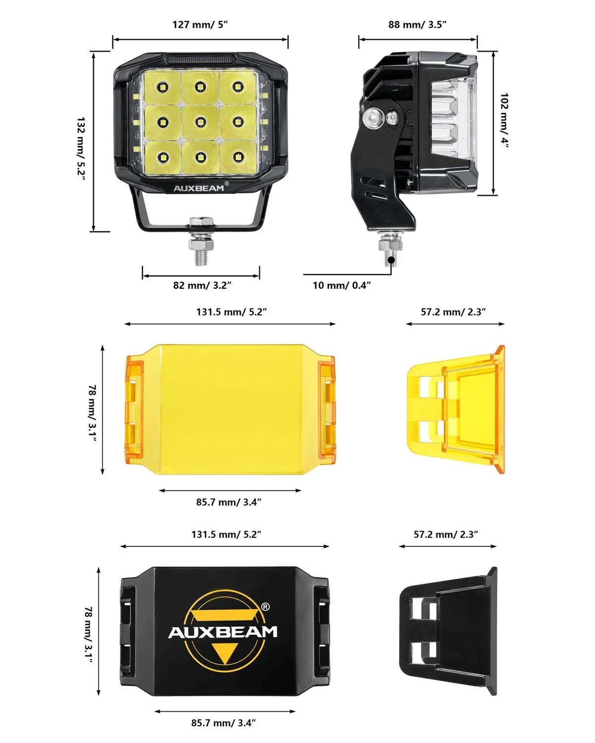 V-MAX série | 5 Inch 168W 16440LM faisceau combiné Side Shooter LED Square Pod Lights avec orange DRL – vue 13
