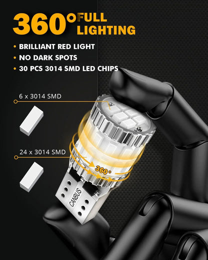 168 2825W5W T10 Ampoules LED pour plaque, feux latéraux et intérieur 3 W 400% plus lumineux CAN-bus anti-erreur rouge B1
