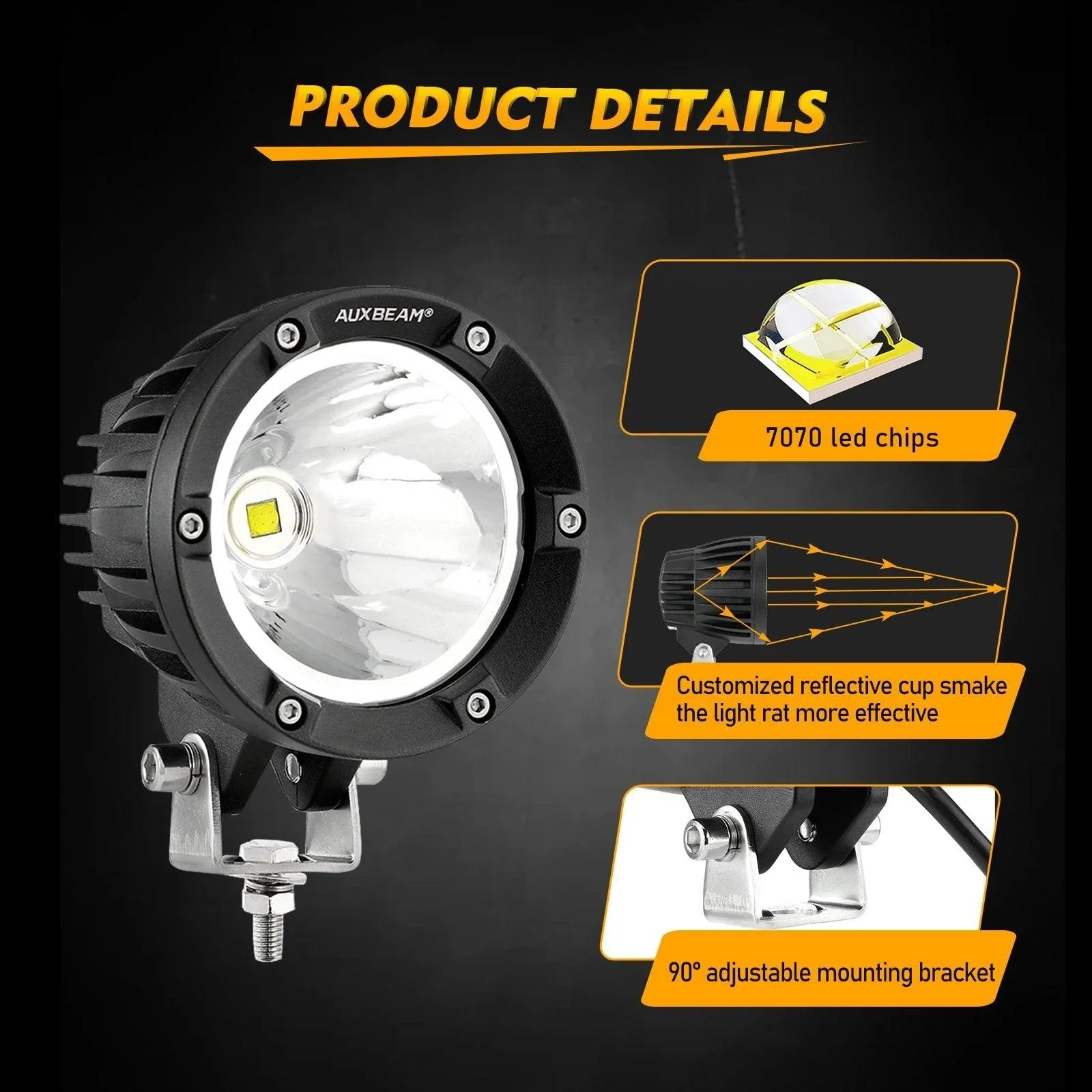 C4 série | 4 Inch 100W Spot Round LED Pods blanc LED Driving Lights – vue 3