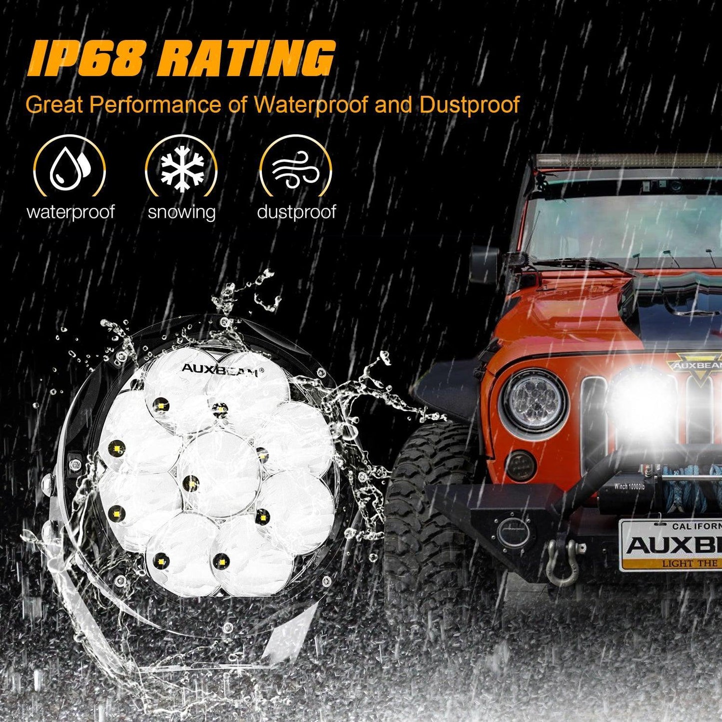 (2pcs/set) 7 Inch 90W Round faisceau longue portée Offroad LED Driving Lights w/ SAE Compliant+orange/noir Covers(Optional)…