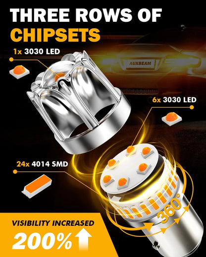 1157 BAY15D Ampoules LED pour clignotants avant/arrière et feux latéraux 14W 6000LM sans erreur CAN-bus 3000K orange Y2 série
