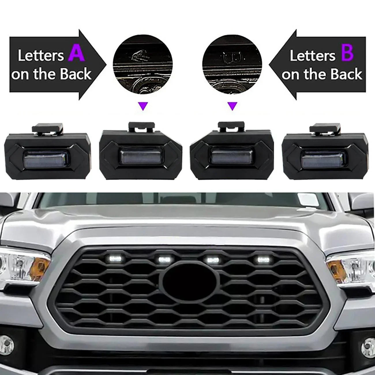 (4pcs/set) LED Front Grille Lights lumière blanche pour Toyota Tacoma 2020-2021 TRD Off Road/TRD Sport (Smoked Shell) – vue 7