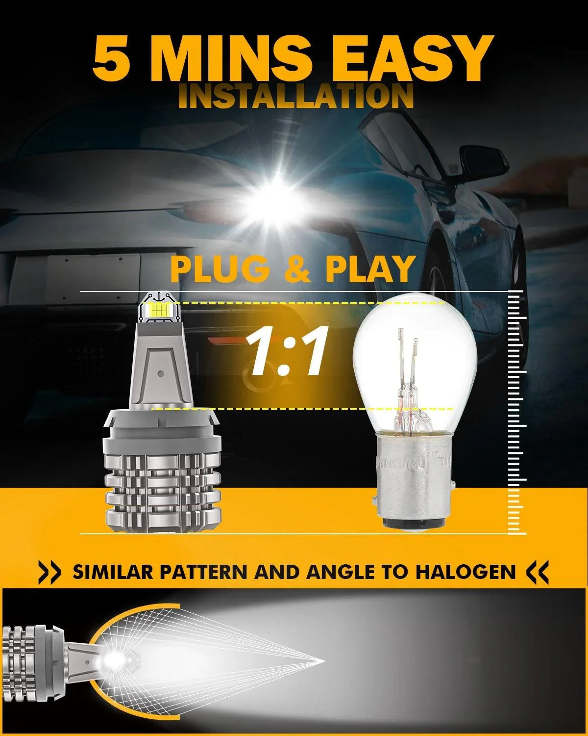 3156 LED Back-up Reverse Light Bulbs 44W 6000LM sans erreur CAN-bus 6500K blanc B2 série – 2 ampoules – vue 4
