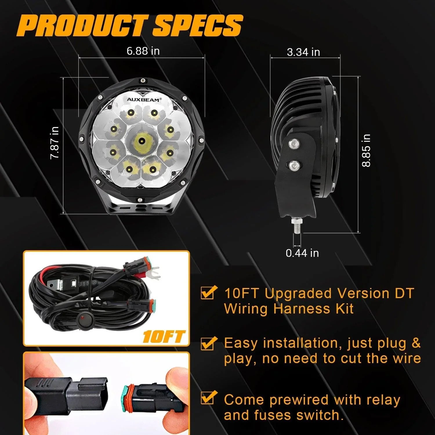 (2pcs/set) 7 Inch 90W Round faisceau longue portée Offroad LED Driving Lights w/ SAE Compliant+orange/noir Covers(Optional)…