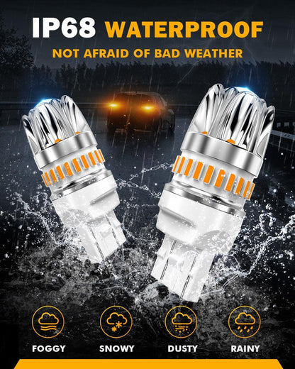 T20 7443 7440 Ampoules LED pour clignotants avant/arrière et feux latéraux 14W 6000LM CAN-bus 3000K orange Y2 série – 2