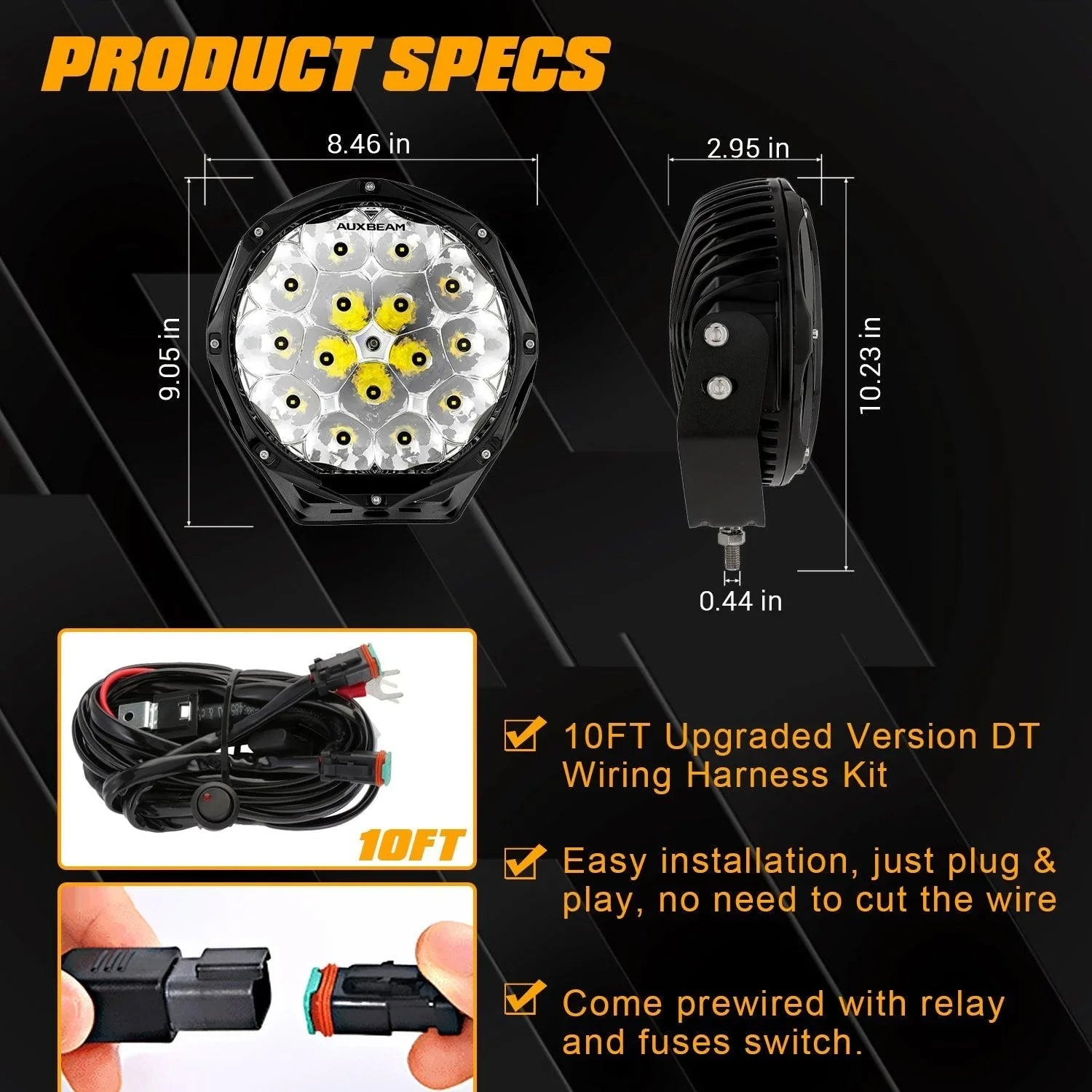 (2pcs/set) 8.5 Inch 150W Round tout-terrain faisceau longue portée LED Driving Lights – vue 4
