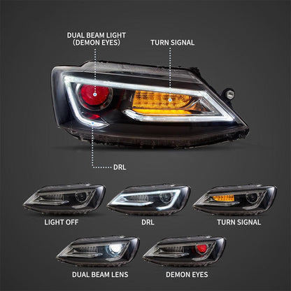 LED bloc optique avant projecteur double faisceau noir pour 2010–2018 Volkswagen Jetta – vue 3 – NOVADOMIO