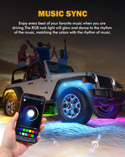 RGB LED éclairages de soubassement Kit avec Bluetooth APP & Télécommande sans fil, Multicolor Neon éclairage sous caisse avec