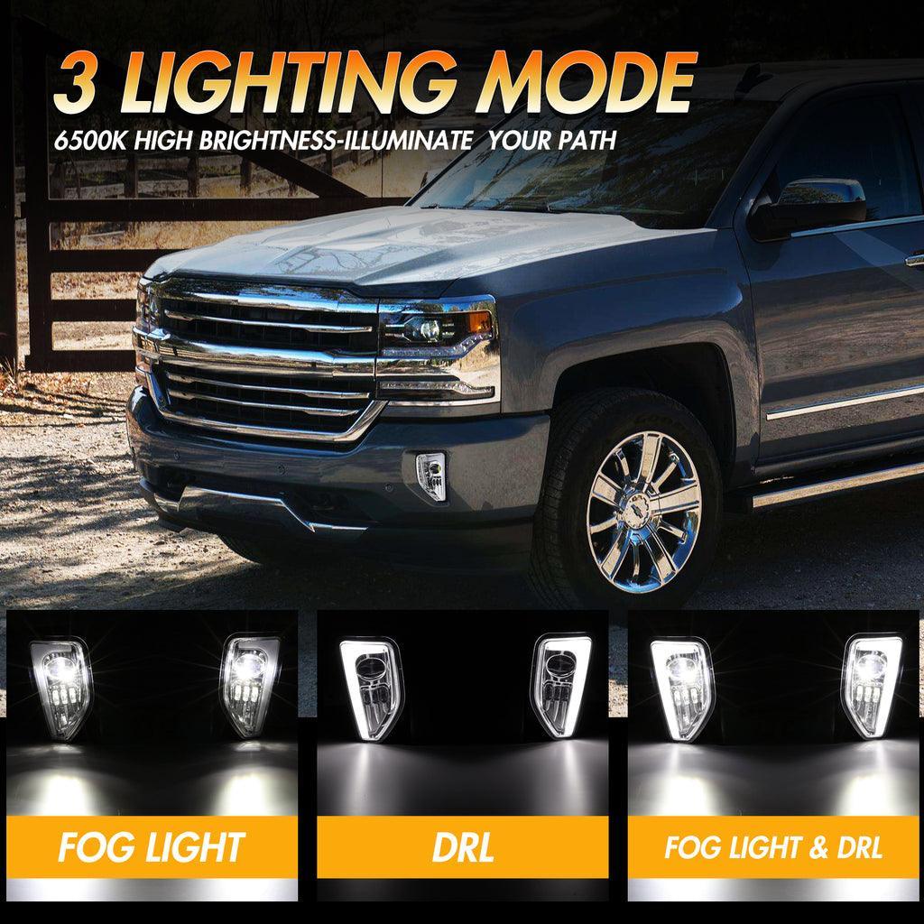 (2pcs/set) 45W DOT Approved LED Fog Lights avec DRL pour 2016-2018 Chevy Silverado 1500 (noir/Chrome) – vue 4