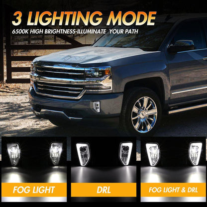 Lot de 2 45 W homologation DOT LED antibrouillards avec DRL pour 2016–2018 Chevrolet Silverado 1500 (noir/chromé) – vue 4