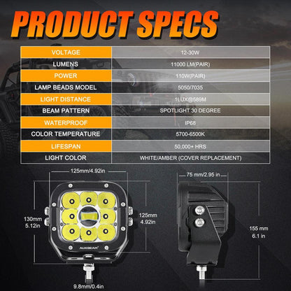5″ 110 W LED feux longue portée avec supplémentaire orange caches & 22″ 5D-PRO série Barres LED Combo pour CBR 1000rr