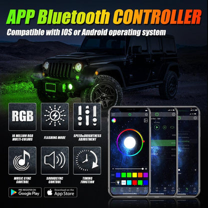 Lot de 2 4″ LED antibrouillards avec RGB anneau Halo & clignotant, Bluetooth commande pour Jeep Wrangler JK 2007–2017 – vue 4