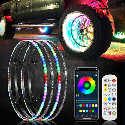 Lot de 4 15.5″ RGB LED anneaux LED de roue Magic Dream couleur éclairage néon de jante avec APP & RF télécommande – NOVADOMIO