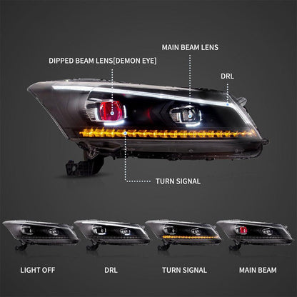 LED bloc optique avant Projector noir pour 2008–2012 Honda Accord 8th Gen Inspire US Type – vue 4 – NOVADOMIO