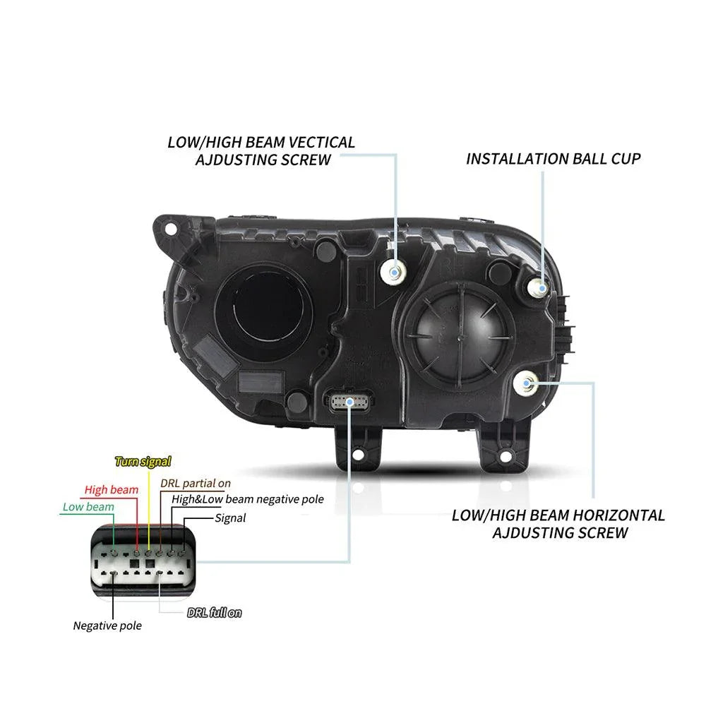 LED bloc optique avant Dual Beam Projector noir pour 2015-2023 Dodge Challenger 3th Gen Facelifted – vue 8