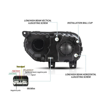LED bloc optique avant projecteur double faisceau noir pour 2015–2023 Dodge Challenger 3th Gen Facelifted – vue 8 – NOVADOMIO
