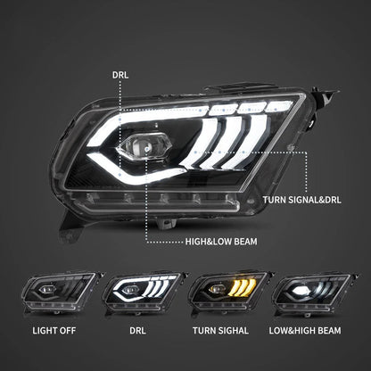 LED bloc optique avant projecteur double faisceau noir pour 2010–2014 Ford Mustang 5th Gen Facelifted – vue 3 – NOVADOMIO