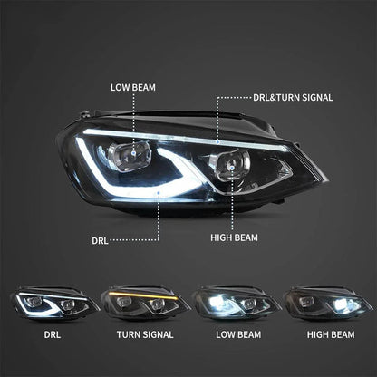 LED bloc optique avant HID projecteur double faisceau noir pour 2014-2017Volkswagen Golf 7th Gen (Mk7, Typ 5G) Hatchback