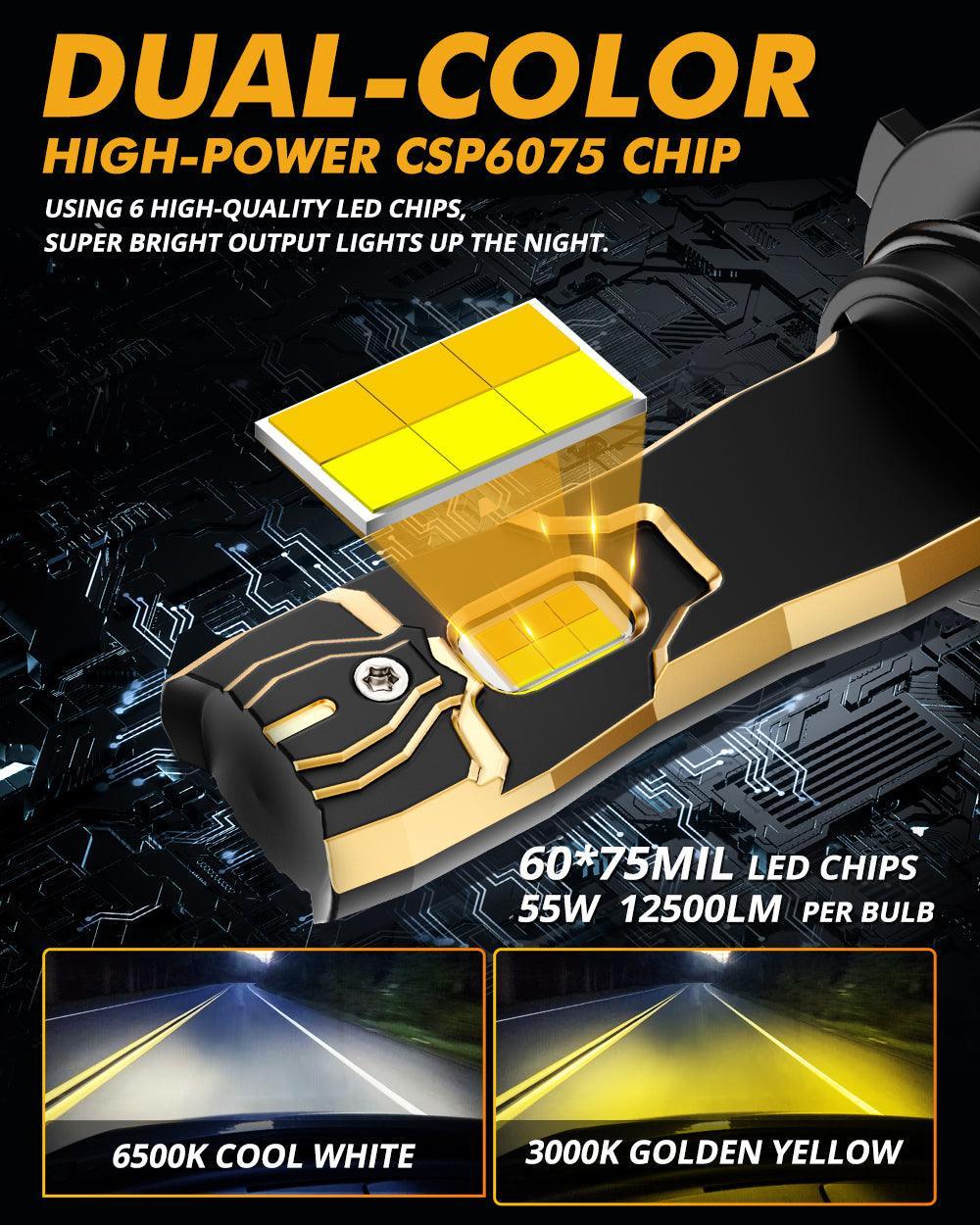 9006/HB4 LED Bulb Fog Lights/Low Beam Lights 110W 25000LM GX Bi-Color série High Power & Brightness bicolore à commutation –…