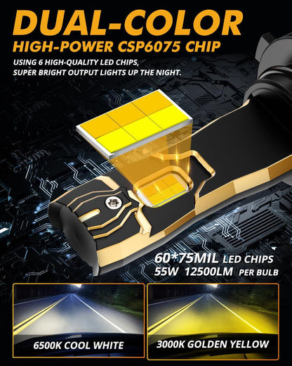 9006/HB4 Ampoules LED antibrouillard / feux de croisement 110W 25000LM GX Bi-Color série haute puissance et forte luminosité