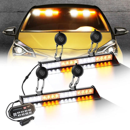 17″ Dual pare-brise Dash stroboscopique Barres lumineuses 20 clignotant motifs avec Suction Cup Mount pour véhicules camions