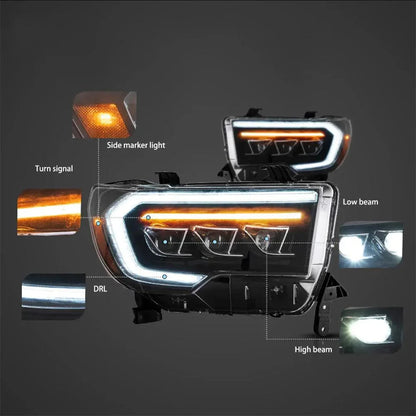 LED bloc optique avant Matrix Projector noir pour 2007–2013 Toyota Tundra 2th Gen (XK50) & 2008–2021 Toyota Sequoia SR5 2th