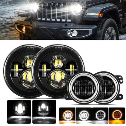 7″ LED phare de remplacement et 4″ 30 W LED antibrouillards avec blanc DRL+orange clignotant pour Jeep Wrangler2007-2018 JK