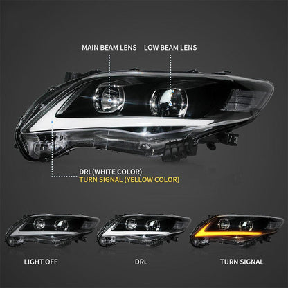 LED bloc optique avant Projector noir pour 2011–2013 Toyota Corolla 10th Gen (E140 Wide-Body) Facelift – vue 4 – NOVADOMIO