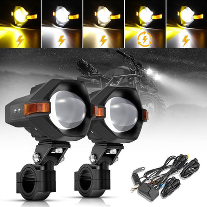 3″ moto LED spot Bi-LED lentille projecteur phare 120 W bicolore à commutation Feux de travail LED 3+5 modes d’éclairage pour