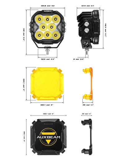CUBE-Z série 4″ Projecteurs LED compacts tout-terrain avec blanc DRL & feux clignotants orange – vue 12 – NOVADOMIO