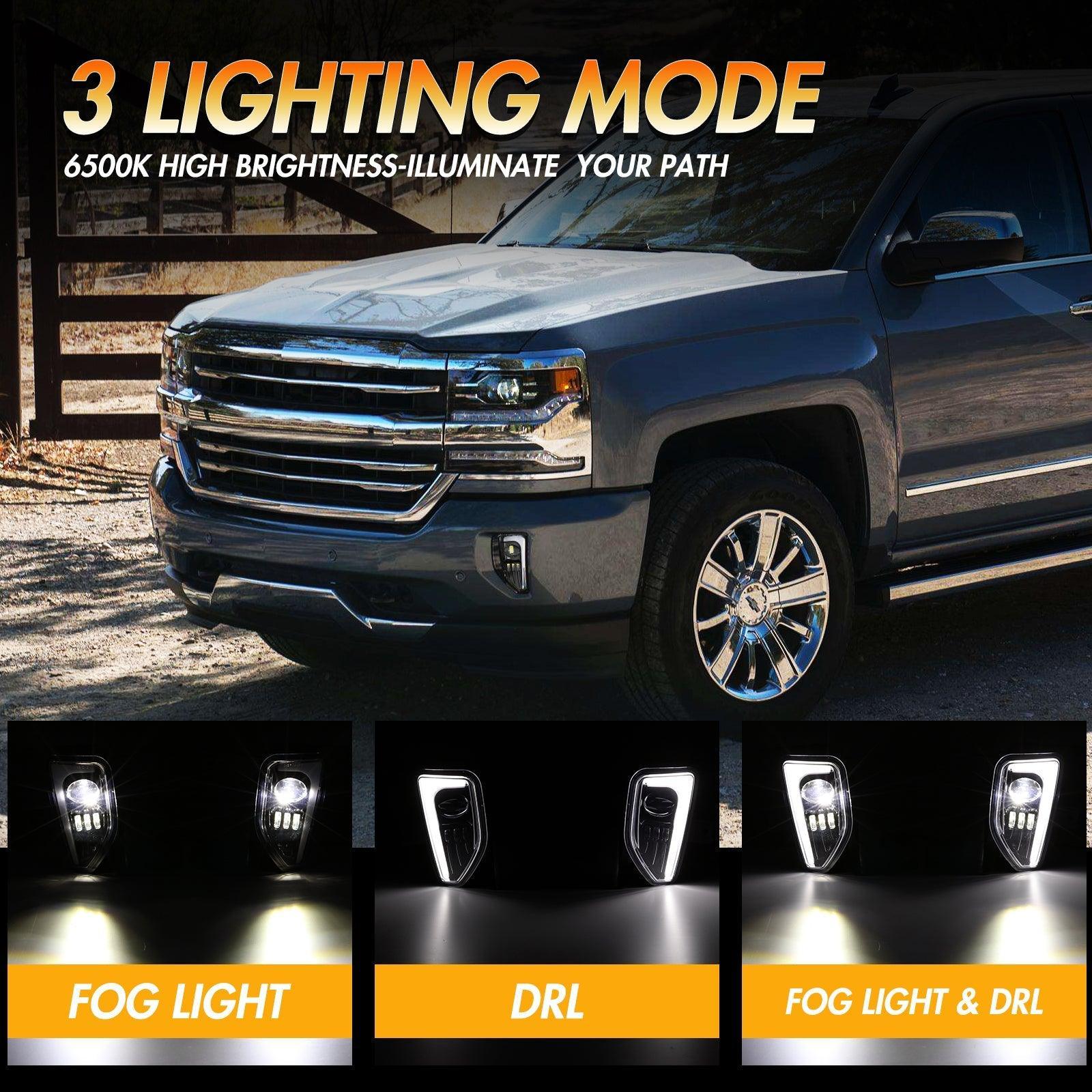 (2pcs/set) 45W DOT Approved LED Fog Lights avec DRL pour 2016-2018 Chevy Silverado 1500 (noir/Chrome) – vue 3