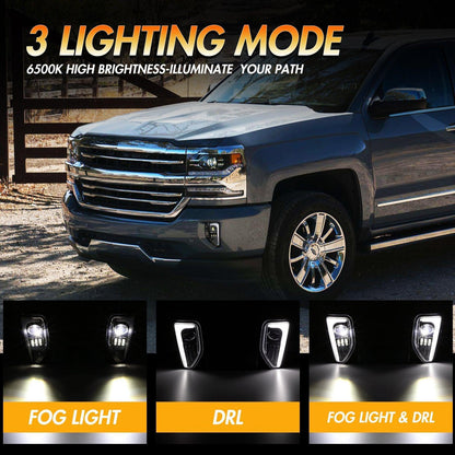 Lot de 2 45 W homologation DOT LED antibrouillards avec DRL pour 2016–2018 Chevrolet Silverado 1500 (noir/chromé) – vue 3