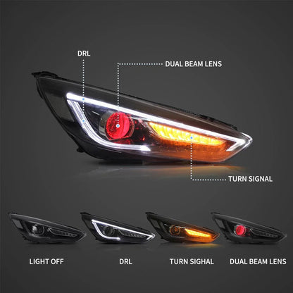 LED bloc optique avant projecteur double faisceau noir pour 2015–2018 Ford Focus 3th Gen Mark III Facelift – vue 5