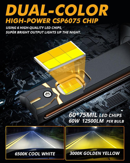 H1 ampoule LED antibrouillards 110 W 25 000 lm GX Bi-couleur série haute puissance et luminosité bicolore à commutation – 2