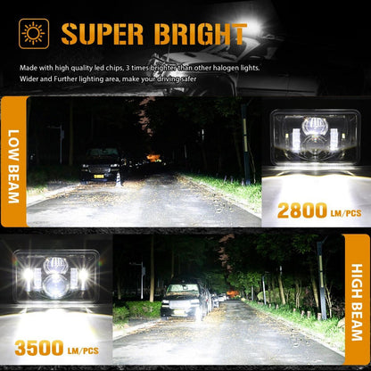 4×6″ 55 W Rectangular LED phare homologation DOT noir – vue 3 – NOVADOMIO