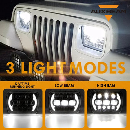 Lot de 2 130 W 7×6 LED phare avec DRL pour Jeep Wrangler YJ XJ MJ/ Ford/ Savana/ camions (noir/chromé) – vue 2 – NOVADOMIO