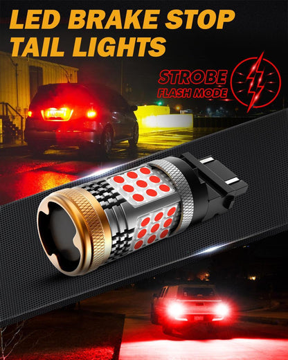 T25 3157 3156 Ampoules LED pour feux stop et arrière 56 W 600% haute luminosité sans erreur CAN-bus rouge stroboscopique