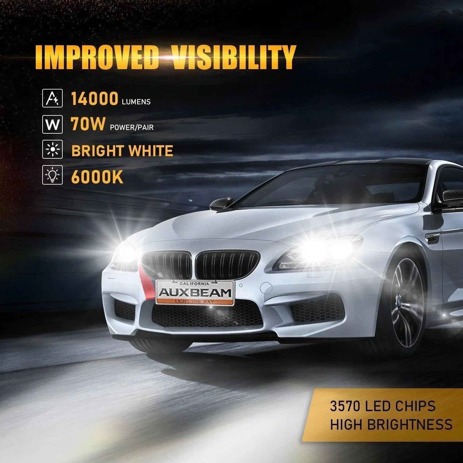 pour 2006 Mercedes-Benz S65 AMG avec Halogen Headlamps F-16 Plus série Built-in Canbus Ampoules LED High Low Beam Bundle – v…