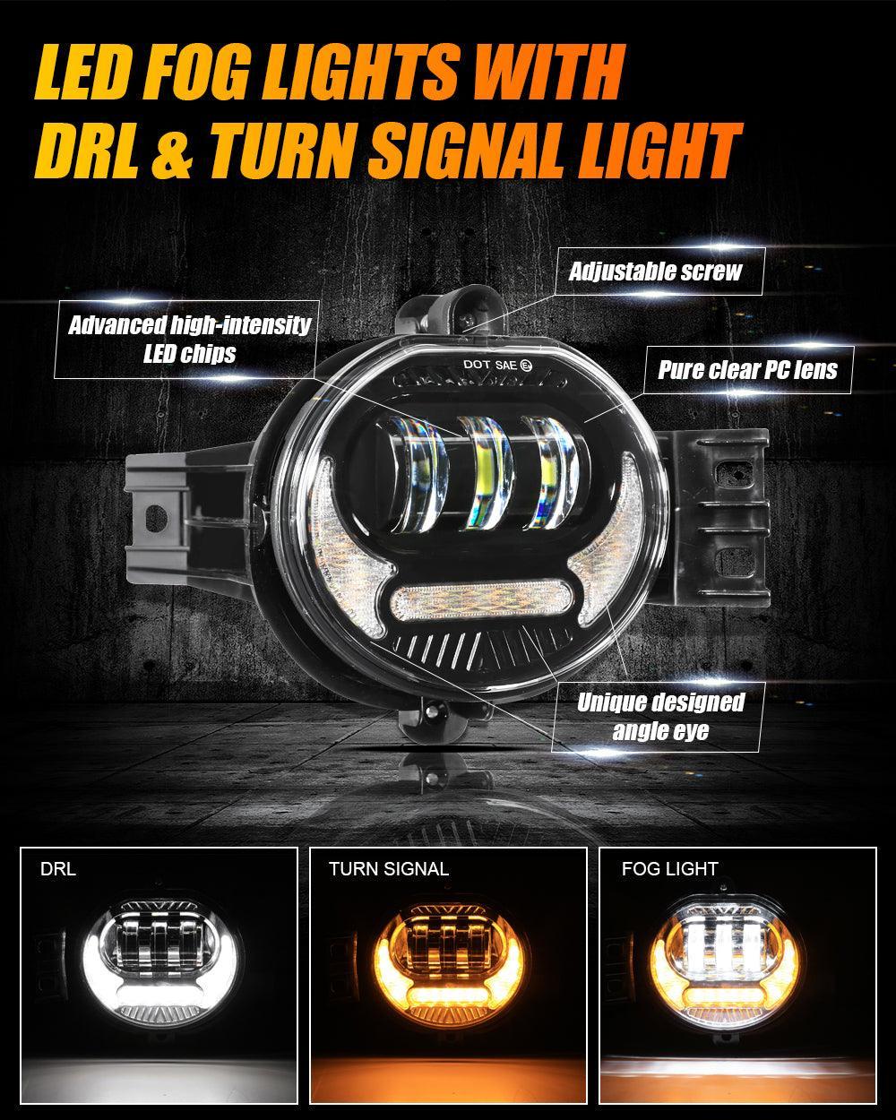 (2pcs/set) LED Fog Light Assembly w/ DRL+ clignotant Light pour Dodge Ram 1500 2002-2008, Dodge Ram 2500/3500 2003-2009(noir…
