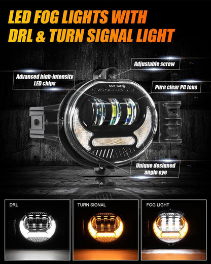 Lot de 2 LED antibrouillard ensemble w/ DRL+ clignotant pour Dodge Ram 1500 2002–2008, Dodge Ram 2500/3500 2003–2009 (noir)